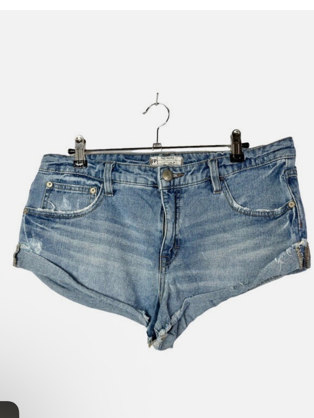 Free People Light Wash Denim High Rise Micro Mini Shorts Blue Size 26